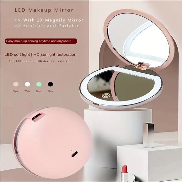 Mirror, Small Compact Lighted Mirror, PINK, NEW, Magnifying - Picture 1 of 9